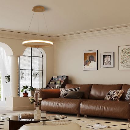 Brilagi - Lustre LED UMEA WOOD suspenso por cabo LED/30W/230V, diâmetro 40 cm, em madeira de seringueira