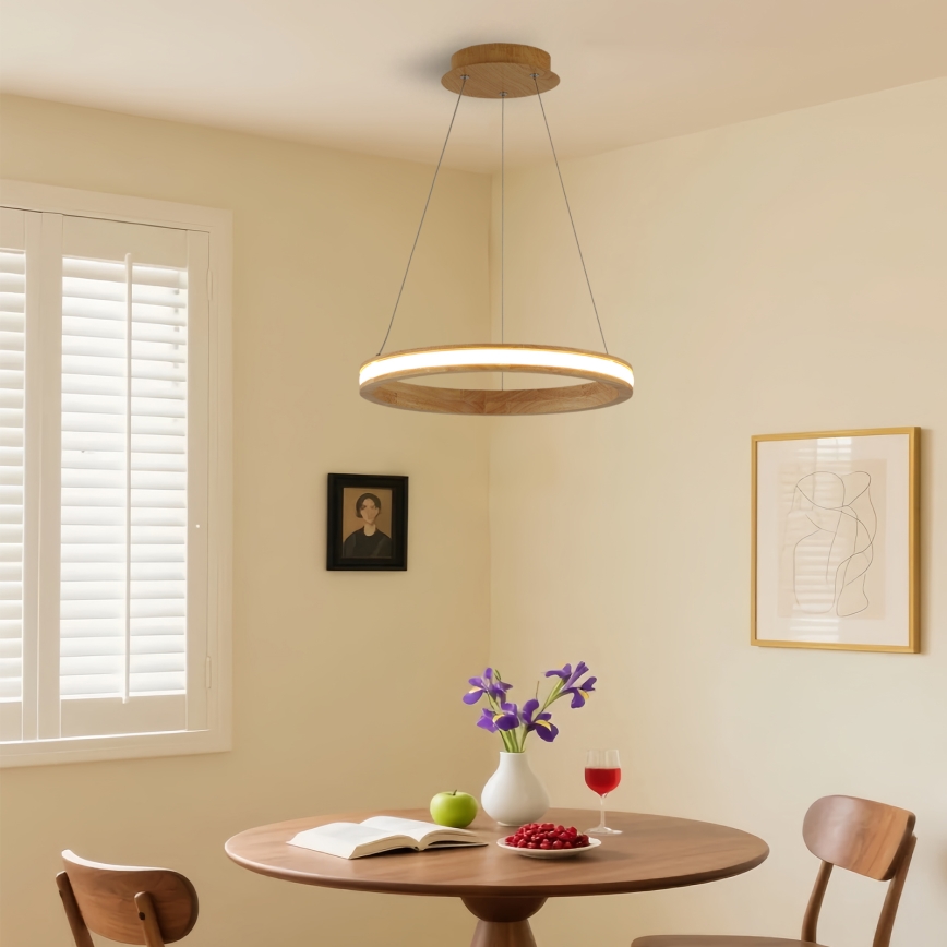 Brilagi - Lustre LED UMEA WOOD suspenso por cabo LED/30W/230V, diâmetro 40 cm, em madeira de seringueira