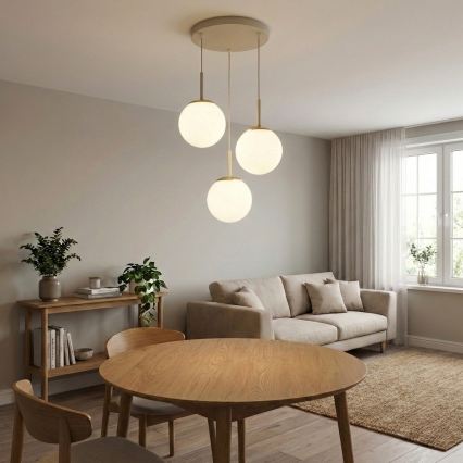 Brilagi - Lustre pendente com cabo MILO ECRU 3xE27/60W/230V bege/dourado