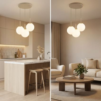 Brilagi - Lustre pendente com cabo MILO ECRU 3xE27/60W/230V bege/dourado