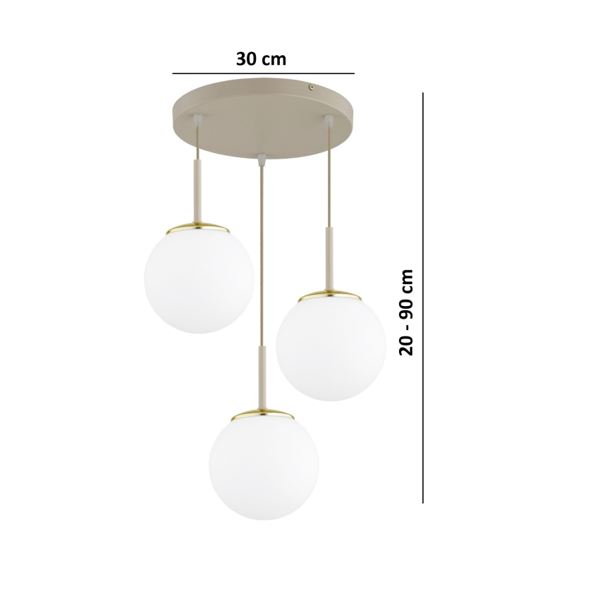 Brilagi - Lustre pendente com cabo MILO ECRU 3xE27/60W/230V bege/dourado