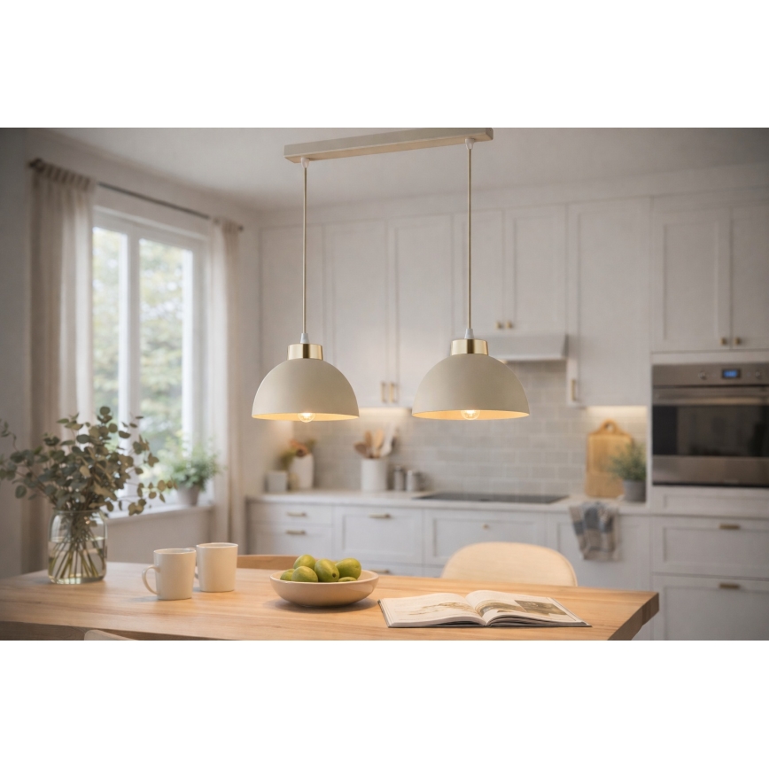 Brilagi - Lustre pendente com cabo MOON 2xE27/60W/230V bege/dourado