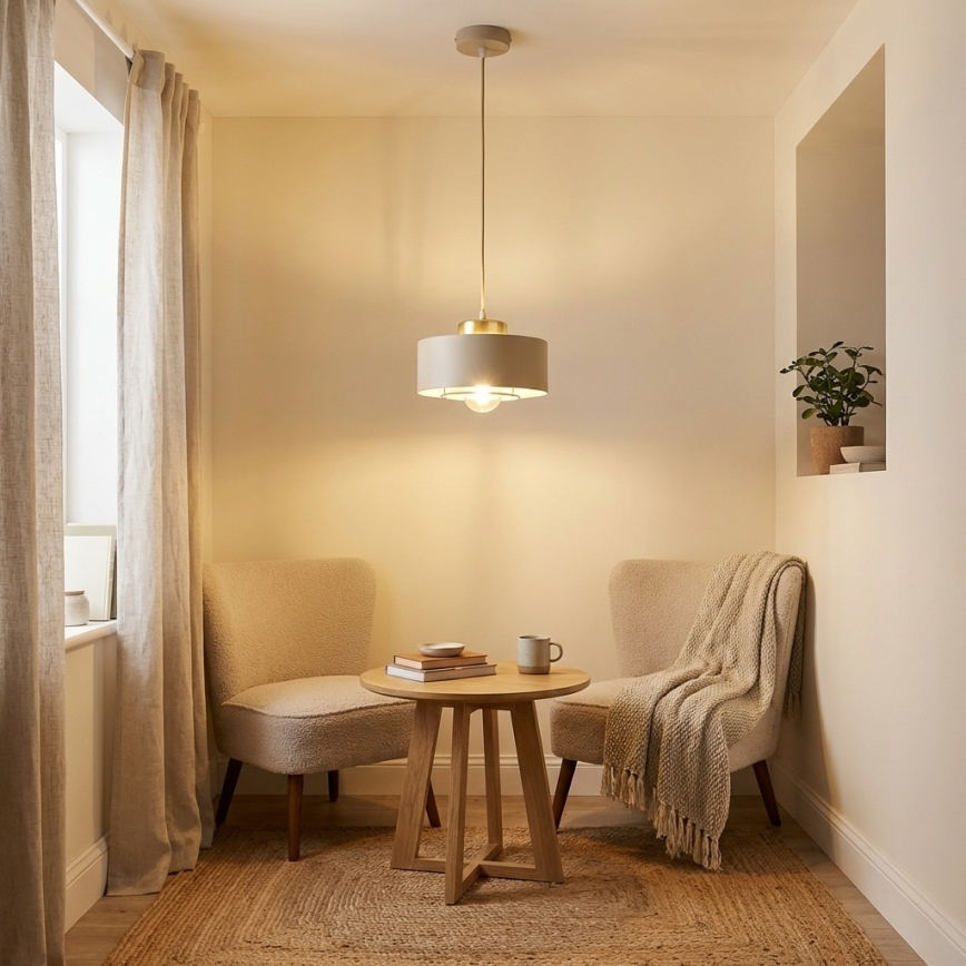 Brilagi - Lustre pendente com cabo SPRING 1xE27/60W/230V Ø 20 cm bege/dourado