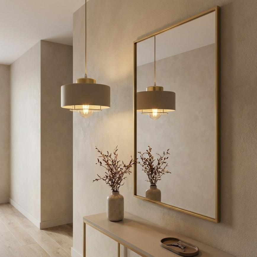 Brilagi - Lustre pendente com cabo SPRING 1xE27/60W/230V Ø 20 cm bege/dourado