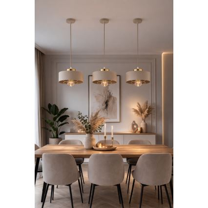 Brilagi - Lustre pendente com cabo SPRING 1xE27/60W/230V Ø 20 cm bege/dourado