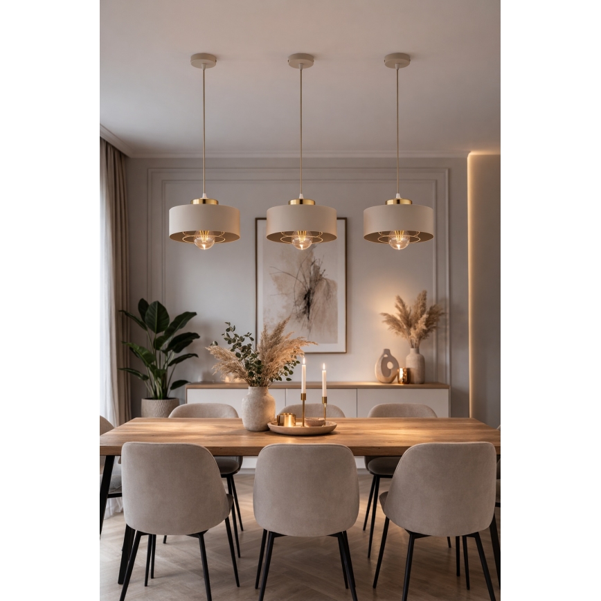 Brilagi - Lustre pendente com cabo SPRING 1xE27/60W/230V Ø 20 cm bege/dourado