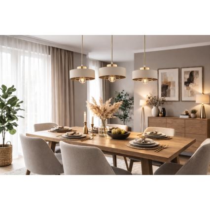 Brilagi - Lustre pendente com cabo SPRING 1xE27/60W/230V Ø 20 cm bege/dourado