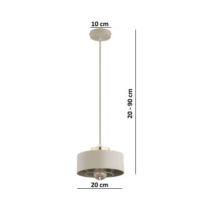 Brilagi - Lustre pendente com cabo SPRING 1xE27/60W/230V Ø 20 cm bege/dourado