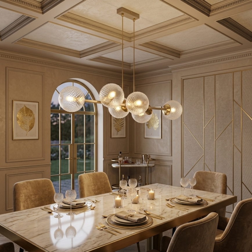 Brilagi - Lustre pendente com cabo STELLA 6xE27/60W/230V bege/dourado
