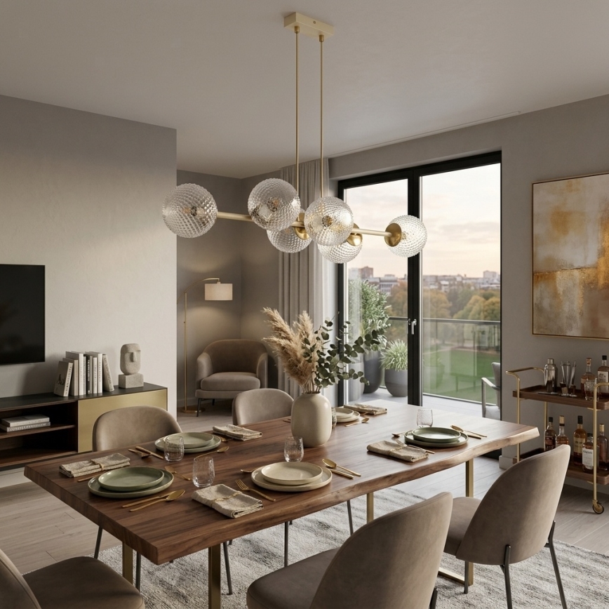 Brilagi - Lustre pendente com cabo STELLA 6xE27/60W/230V bege/dourado
