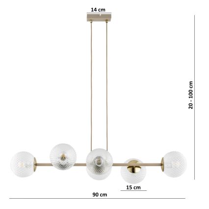 Brilagi - Lustre pendente com cabo STELLA 6xE27/60W/230V bege/dourado
