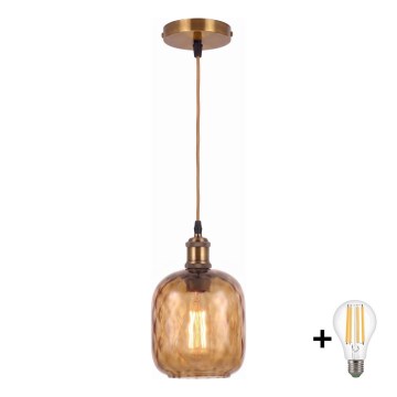 BRILAGI - Lustre pendente em cabo LED RETRO GLASS 1xE27/60W/230V Ø 14 cm dourado/castanho fumado
