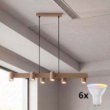 Brilagi - Lustre pendente em cabo LED RGBW dimerizável SELE 6xGU10/6,5W/230V 2700-6500K bege + controlo remoto