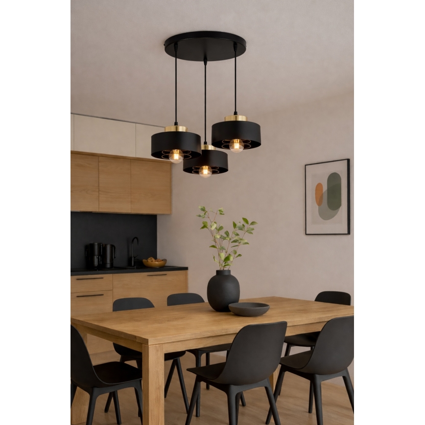 Brilagi - Lustre pendente em cabo SPRING 3xE27/60W/230V preto/dourado