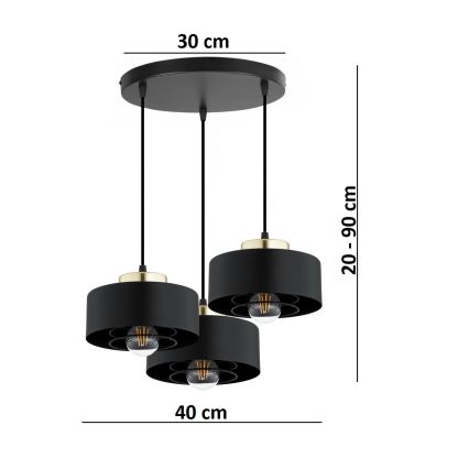 Brilagi - Lustre pendente em cabo SPRING 3xE27/60W/230V preto/dourado