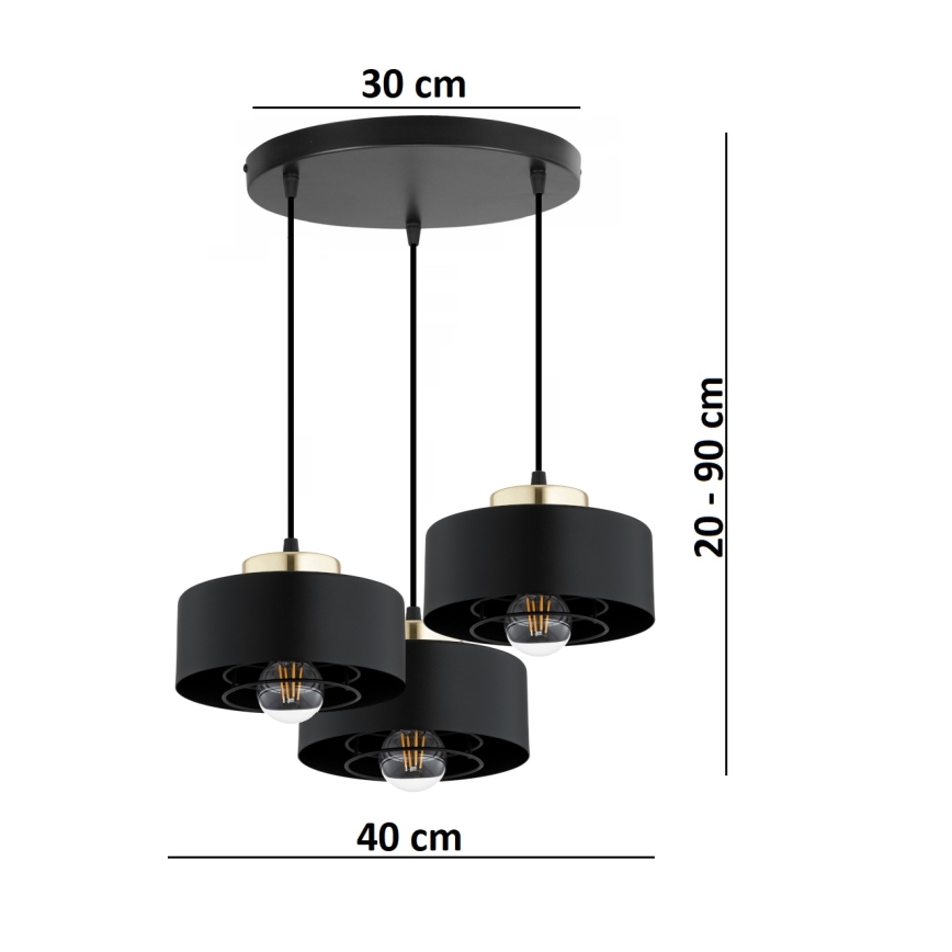 Brilagi - Lustre pendente em cabo SPRING 3xE27/60W/230V preto/dourado
