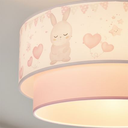 Brilagi - Pendente LED infantil em cabo BOBO 1xE27/60W/230V Ø 40 cm creme/rosa/coelhinhos