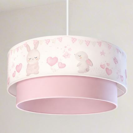 Brilagi - Pendente LED infantil em cabo BOBO 1xE27/60W/230V Ø 40 cm creme/rosa/coelhinhos