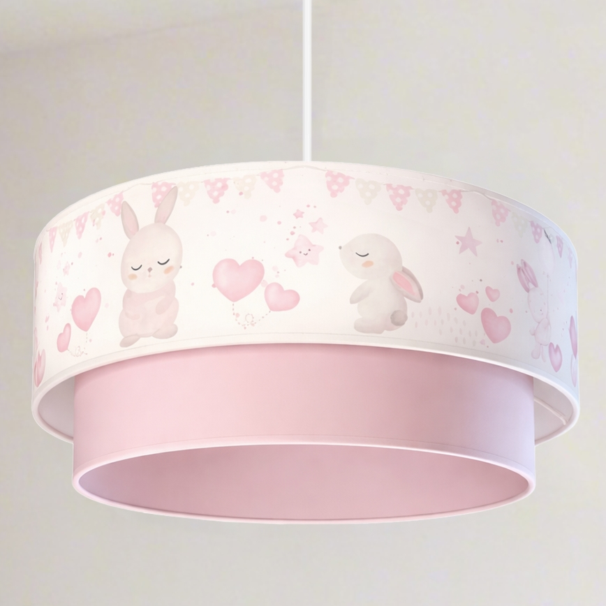 Brilagi - Pendente LED infantil em cabo BOBO 1xE27/60W/230V Ø 40 cm creme/rosa/coelhinhos