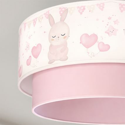Brilagi - Pendente LED infantil em cabo BOBO 1xE27/60W/230V Ø 40 cm creme/rosa/coelhinhos