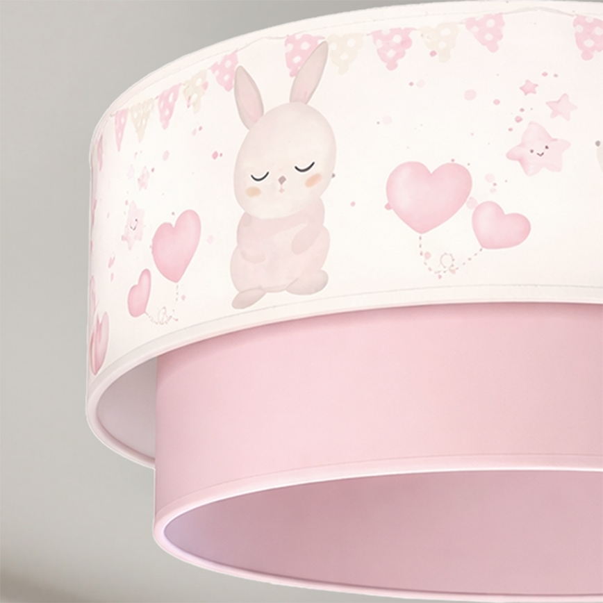 Brilagi - Pendente LED infantil em cabo BOBO 1xE27/60W/230V Ø 40 cm creme/rosa/coelhinhos