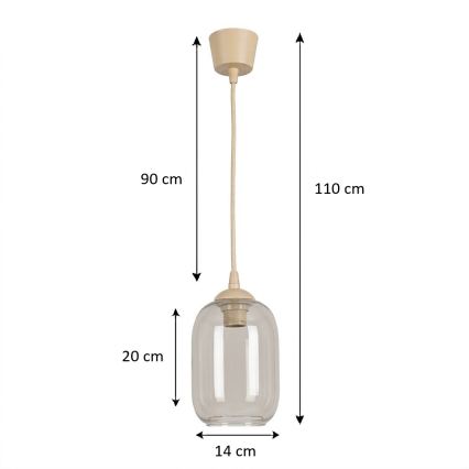 BRILAGI - Lustre LED suspenso por cabo RETRO GLASS 1xE27/60W/230V Ø 14 cm bege/cinzento fumado