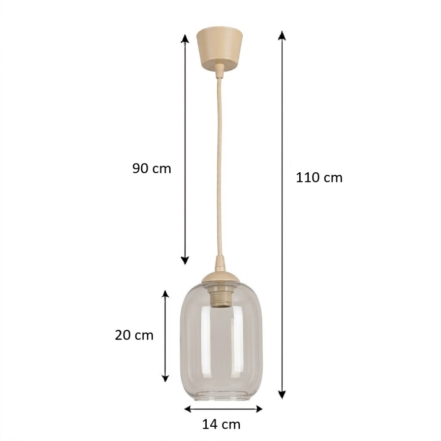 BRILAGI - Lustre LED suspenso por cabo RETRO GLASS 1xE27/60W/230V Ø 14 cm bege/cinzento fumado