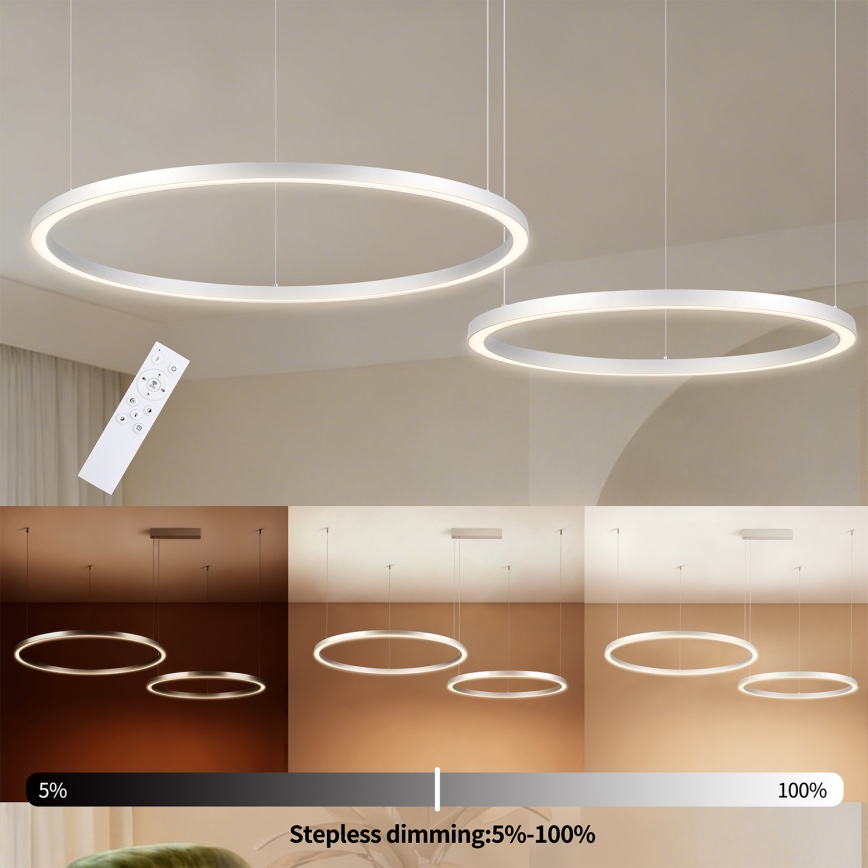Brilagi - Lustre dimerizável suspenso por cabo PORTOFINO LED/98W/230V 3000-6000K prateado + comando remoto