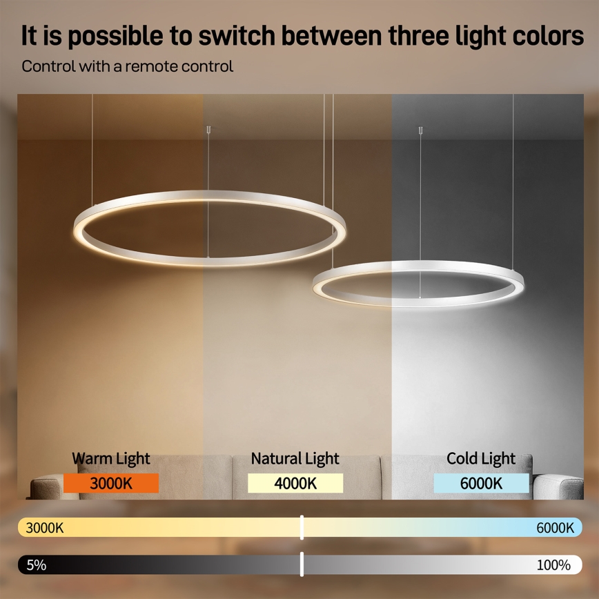 Brilagi - Lustre dimerizável suspenso por cabo PORTOFINO LED/98W/230V 3000-6000K prateado + comando remoto