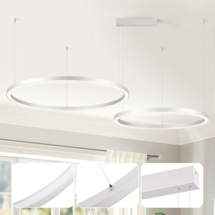 Brilagi - Lustre dimerizável suspenso por cabo PORTOFINO LED/98W/230V 3000-6000K prateado + comando remoto