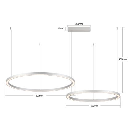 Brilagi - Lustre dimerizável suspenso por cabo PORTOFINO LED/98W/230V 3000-6000K prateado + comando remoto
