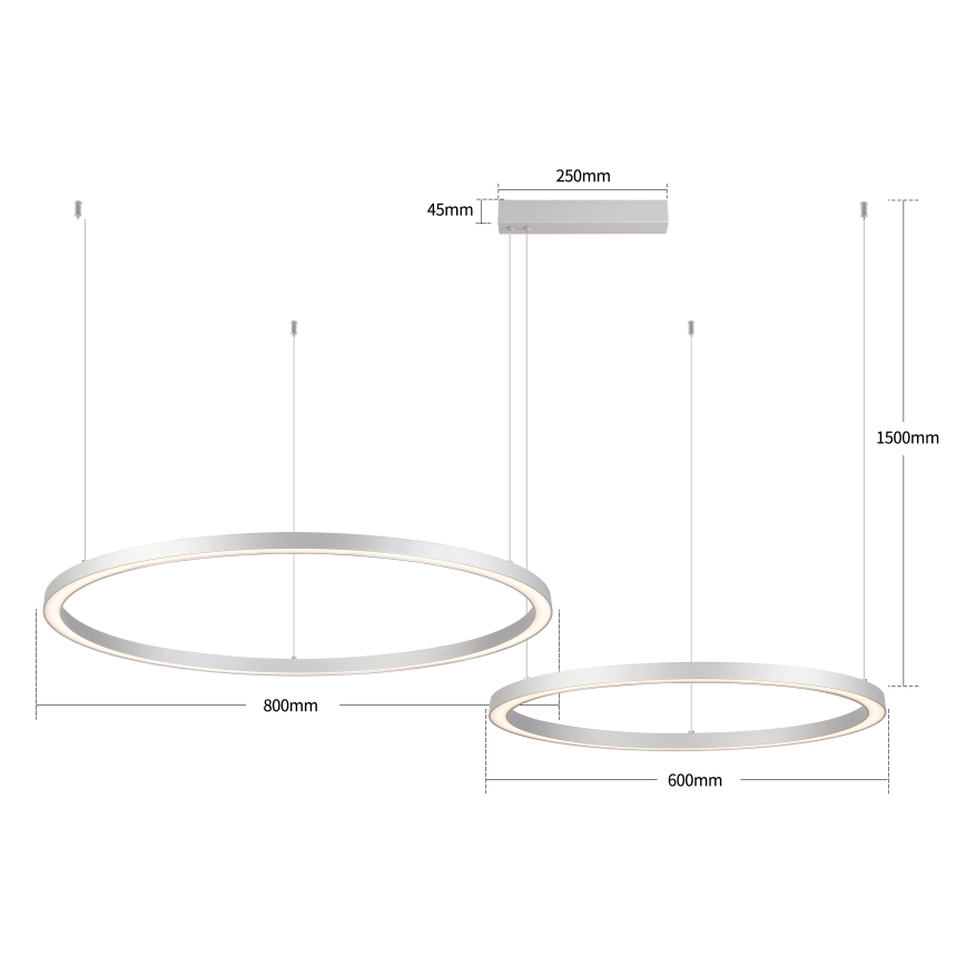 Brilagi - Lustre dimerizável suspenso por cabo PORTOFINO LED/98W/230V 3000-6000K prateado + comando remoto