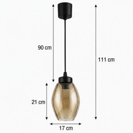 Brilagi - Lustre LED em cabo RETRO GLASS 1xE27/60W/230V Ø 17 cm preto/bege fumê