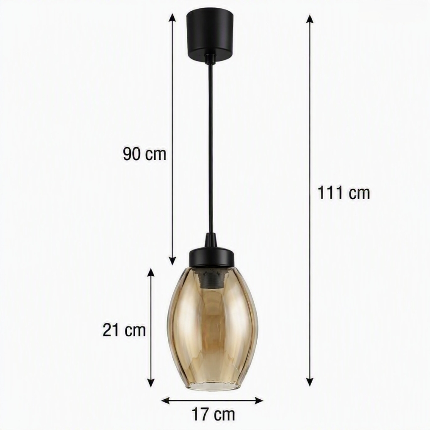 Brilagi - Lustre LED em cabo RETRO GLASS 1xE27/60W/230V Ø 17 cm preto/bege fumê