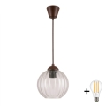 Brilagi - Lustre pendente LED em cabo RETRO GLASS 1xE27/60W/230V diâmetro 18 cm castanho/transparente