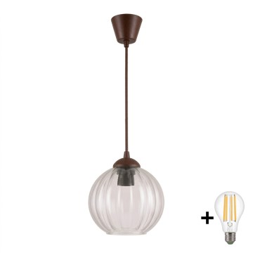 Brilagi - Lustre pendente LED em cabo RETRO GLASS 1xE27/60W/230V diâmetro 18 cm castanho/transparente