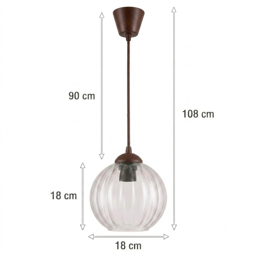 BRILAGI - Lustre pendente LED em cabo RETRO GLASS 1xE27/60W/230V diâmetro 18 cm castanho/transparente