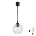 Brilagi - Lustre pendente LED em cabo RETRO GLASS 1xE27/60W/230V Ø 18 cm preto/transparente