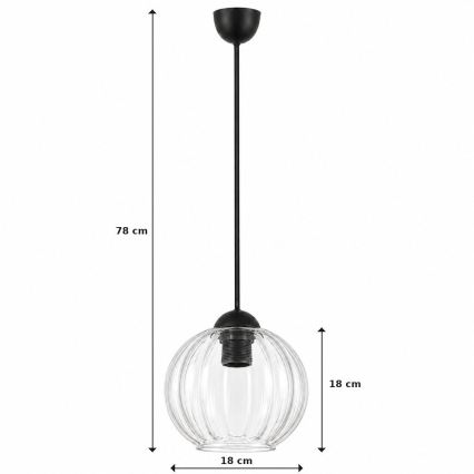 BRILAGI - Lustre pendente LED em cabo RETRO GLASS 1xE27/60W/230V Ø 18 cm preto/transparente