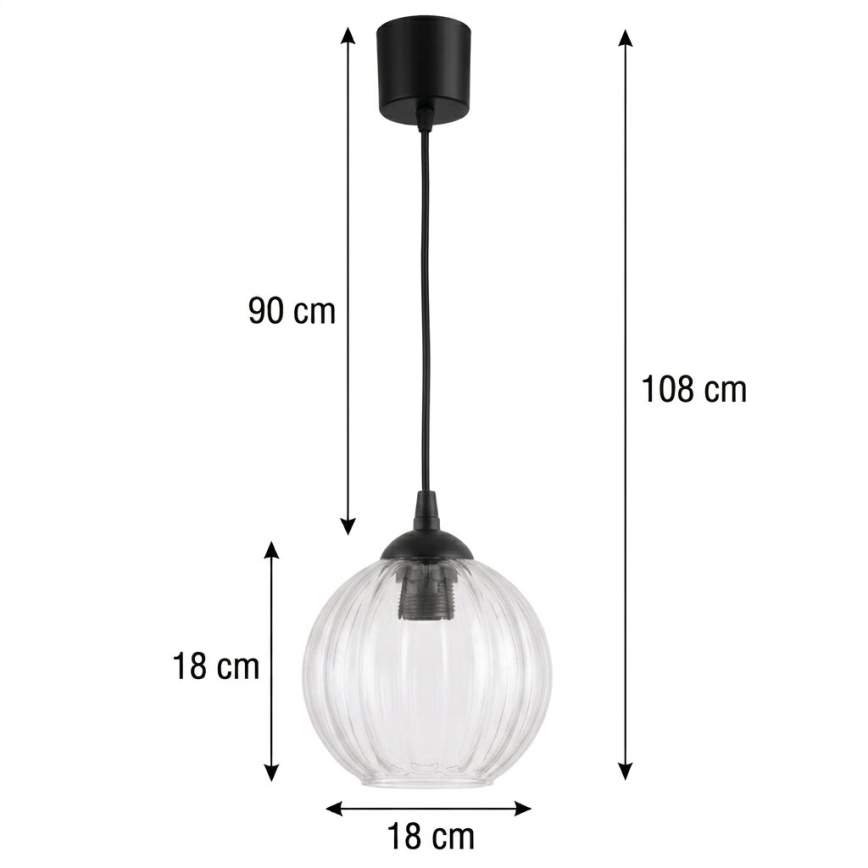 BRILAGI - Lustre pendente LED em cabo RETRO GLASS 1xE27/60W/230V Ø 18 cm preto/transparente