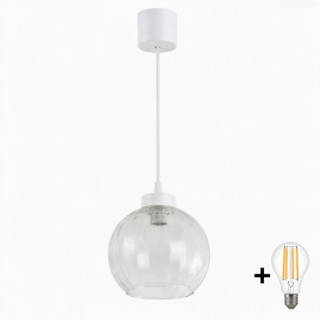 Brilagi - Lustre pendente LED em cabo RETRO GLASS 1xE27/60W/230V Ø 25 cm branco/transparente