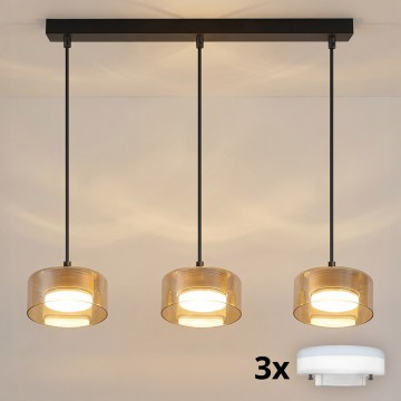 Brilagi - Lustre pendente LED RGB+CCT regulável AURA LUX 3xGX53/14W/230V 2700-6500K Wi-Fi Tuya preto/dourado