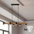 Brilagi - Lustre pendente LED RGBW regulável SELE 6xGU10/6,5W/230V 2700-6500K preto/acabamento carvalho + comando à distância