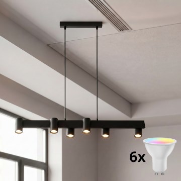 Brilagi - Lustre pendente LED RGBW regulável suspenso por cabo SELE 6xGU10/6,5W/230V 2700-6500K preto + controlo remoto