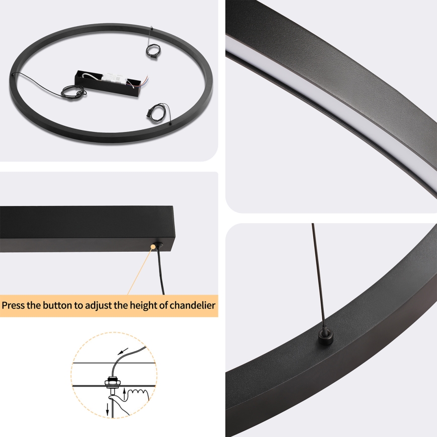 Brilagi - Luminária LED dimerizável suspensa por cabo PORTOFINO LED/60W/230V 3000-6000K Ø 80 cm preta + controlo remoto