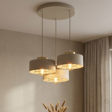 Brilagi - Lustre suspenso com cabo 3xE27/60W/230V bege/dourado