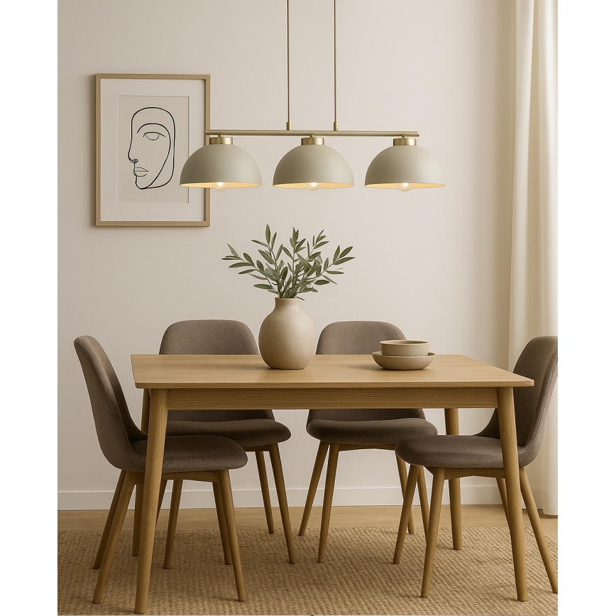 Brilagi - Lustre suspenso com cabo 3xE27/60W/230V bege/dourado