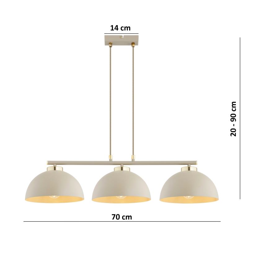 Brilagi - Lustre suspenso com cabo 3xE27/60W/230V bege/dourado