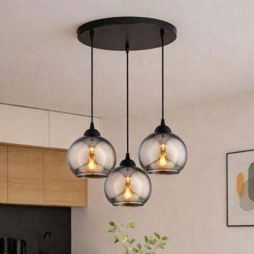 Brilagi - Lustre suspenso com cabo DIOR 3xE27/60W/230V preto/cinzento fumado