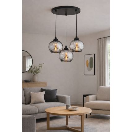 Brilagi - Lustre suspenso com cabo DIOR 3xE27/60W/230V preto/cinzento fumado